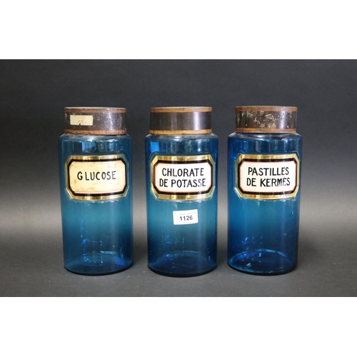Three 19th century French blue glass