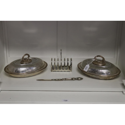 Pair of silver plate lidded entree dishes,