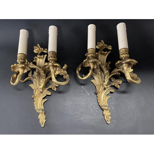 Pair of French cast brass leaf