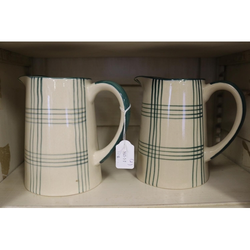 Pair of Country plaid pattern jugs  3082ab