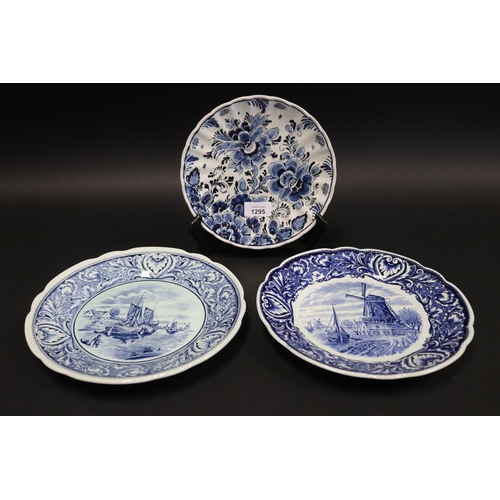 Three Delft blue and white plates, approx