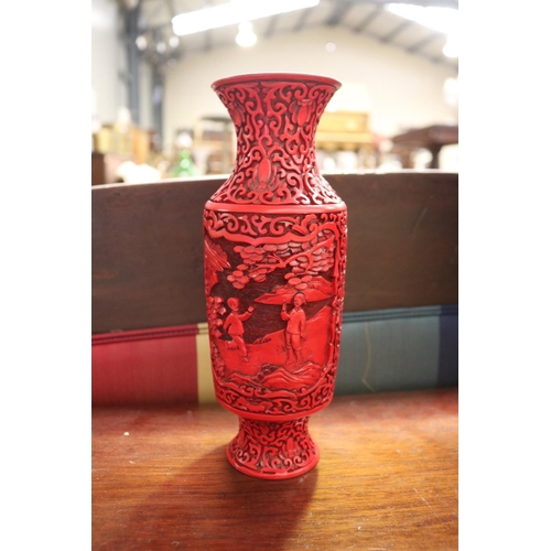 Chinese red cinnabar vase approx 3082eb