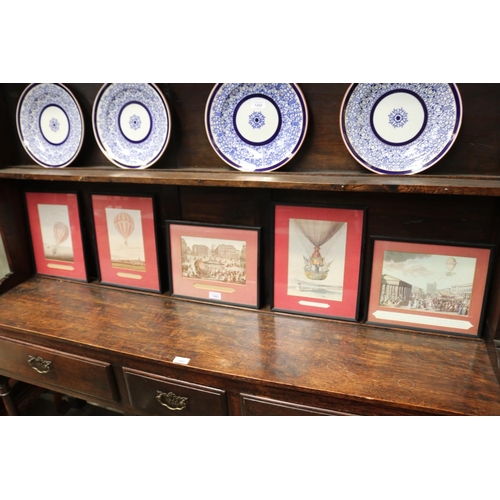 Set of five French coloured engravings,
