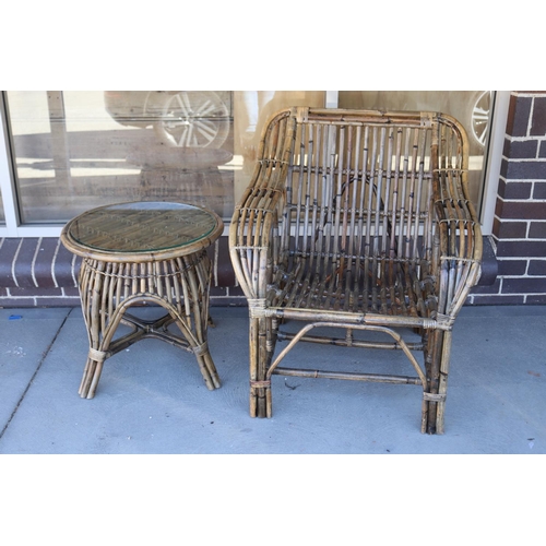 Modern split cane deck armchair, along