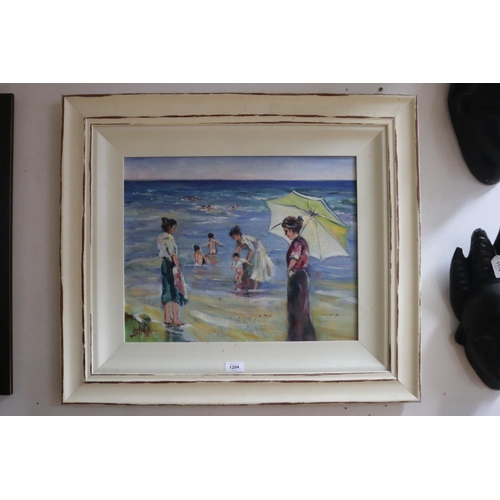 Liz Isaacs, beach scene, oil on