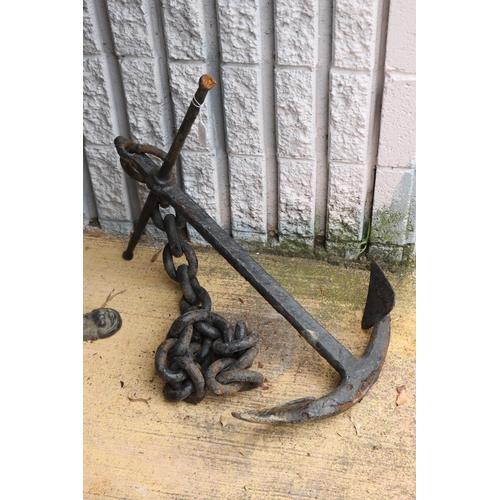 Cast iron boat anchor with chain  3084a1