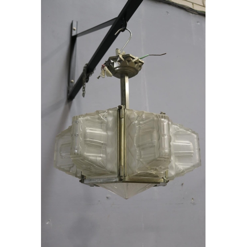 Art Deco etched glass shade chandelier  3084b9