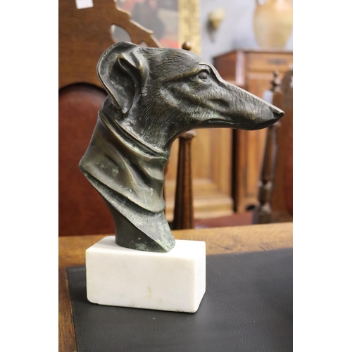 Decorative greyhound head on stand,