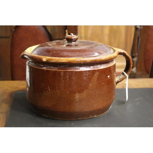 Large French stoneware lidded pot,