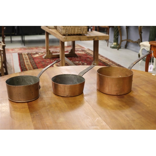 Three French copper saucepans,