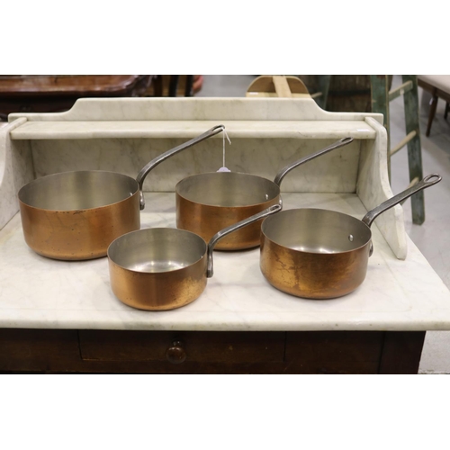 Four French copper saucepans approx 30851e