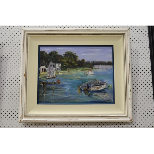 Liz Isaacs, boating scene, oil on canvas,