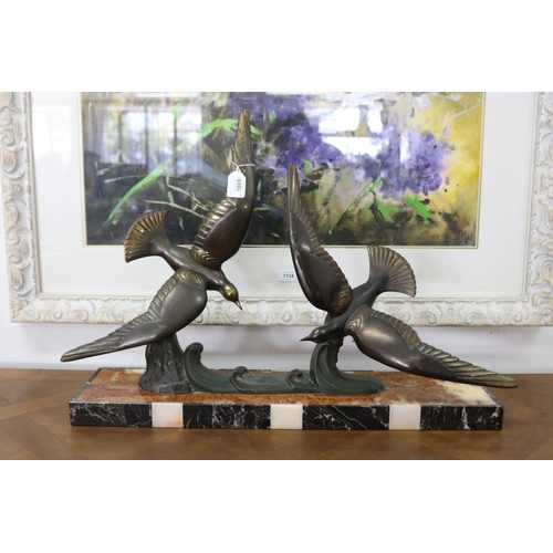 French Art Deco two spelter seagulls