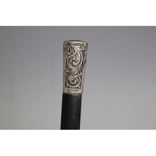 Walking stick, with silver mounted finial,