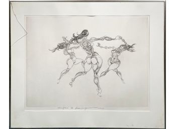 Evan Lindquist black ink etching, “Three