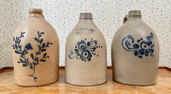 Three cobalt decorated stoneware