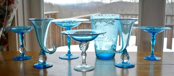 Seven vintage pieces aqua blue Pairpoint