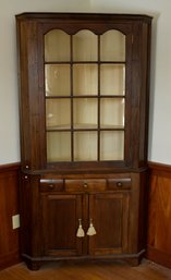 Vintage two-part pine corner cupboard,