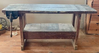 Antique pine tool bench with iron 30613b