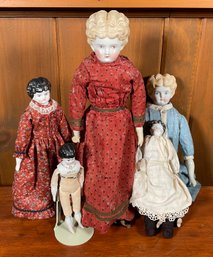 Five Victorian china head dolls, with