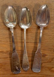 Three antique coin silver spoons,