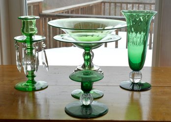 Five pieces of vintage dark green Pairpoint