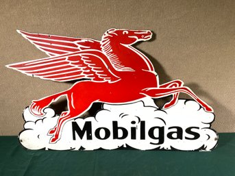 A vintage Mobilgas double-sided enameled