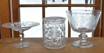 Three pieces of vintage cut glass,