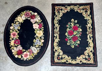 Two modern hooked rugs, oval with