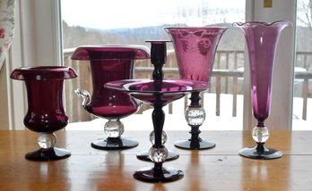 Six pieces of vintage amethyst