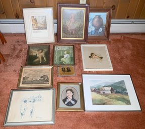 Eleven pieces of vintage artwork,