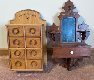 Antique oak spice cabinet with