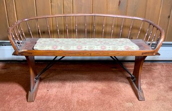 Vintage oak wagon seat with upholstered 30635e