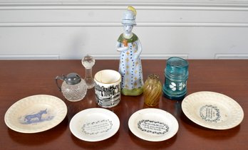 Ten pieces of antique glass and ceramics,