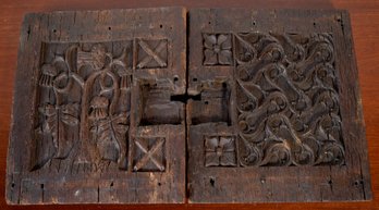 Two small antique carved oak panels  306397