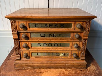 Ca. 1900 oak sewing/spool display