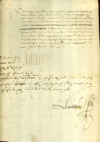 1 piece.  Letter Signed. Francis I,