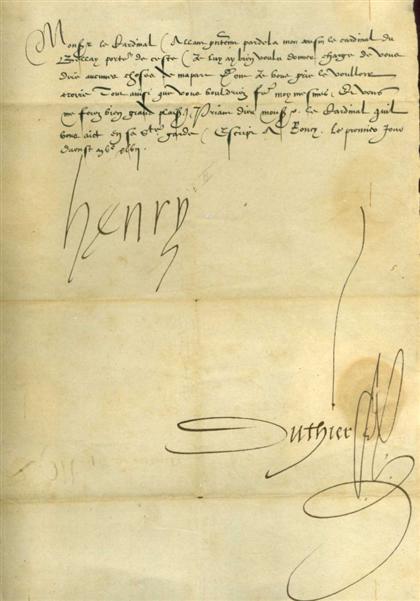1 piece.  Letter Signed. Henri II, King