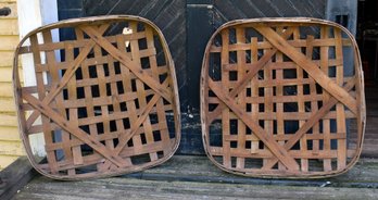 Two antique woven wood tobacco