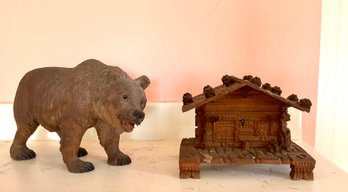 Carved wood bear with partial Swiss 306834