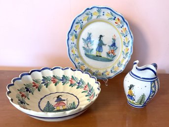 Three vintage Quimper ceramics,