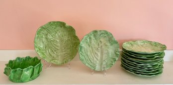 Fourteen pieces of vintage Faience cabbage