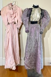 Two ca. 1900 silk dresses, including: