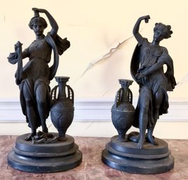 Two similar antique black painted,