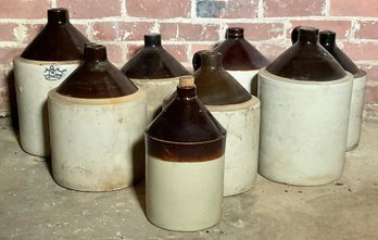 Eight vintage brown and white stoneware