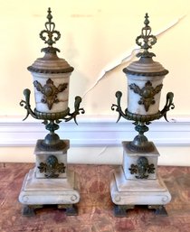 A pair of antique, urn form mantle