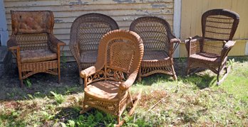Five vintage and antique wicker