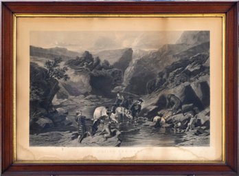 An antique black and white engraving,