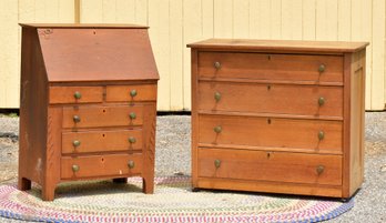 An antique oak chest and similar
