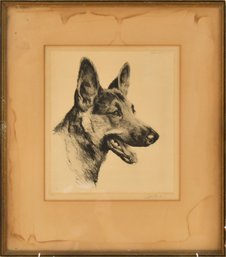 Vintage framed pencil signed drypoint